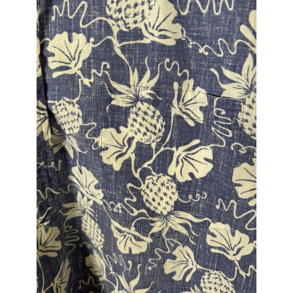 Reyn Spooner Hawaiian Shirt Large Blue Floral Pineapple Short Sleeve Classic Fit - Picture 5 of 12